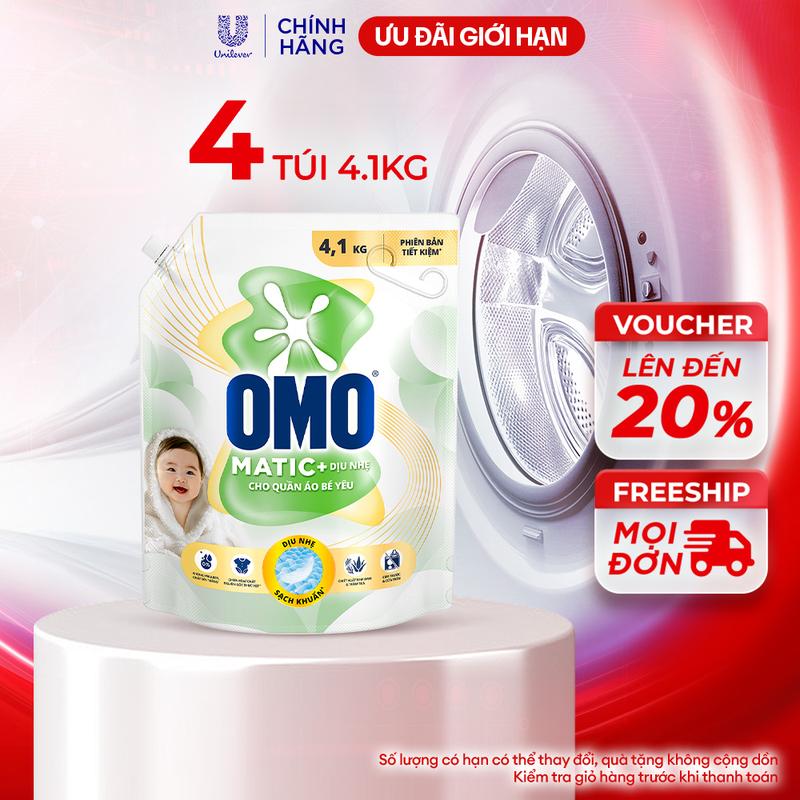 Combo 4 Nước Giặt OMO Matic Cho Quần Áo Bé Yêu 4,1kg/túi