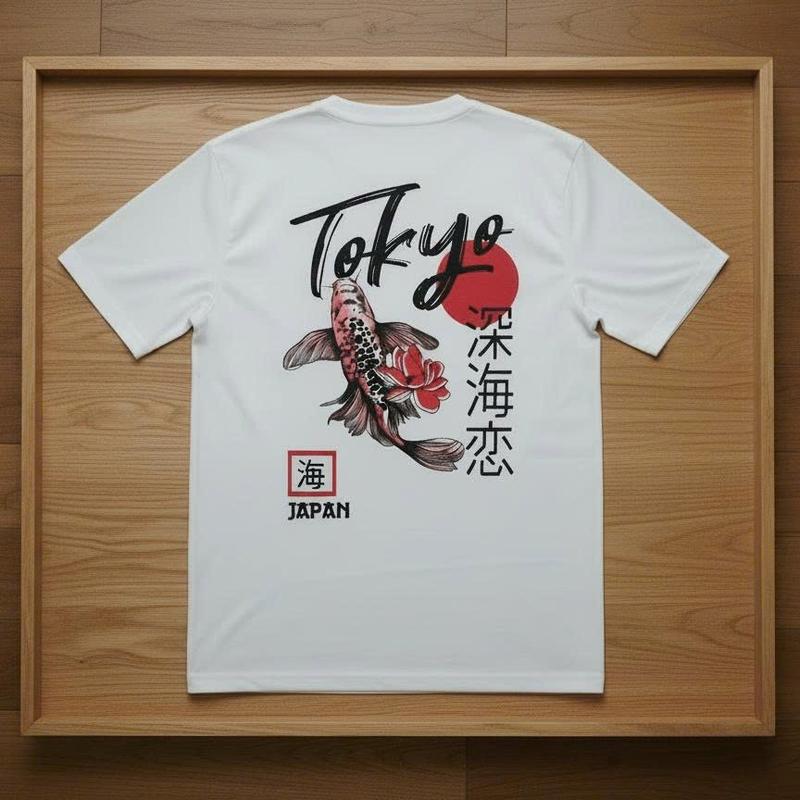 Mã 153 Áo Thun Nam Ngắn Tay Hình Cá Chép - Biểu Tượng May Mắn và Vượt Lên Chính Mình Cotton Co Giãn 2 Chiều Màu Trắng Phong Cách Bụi