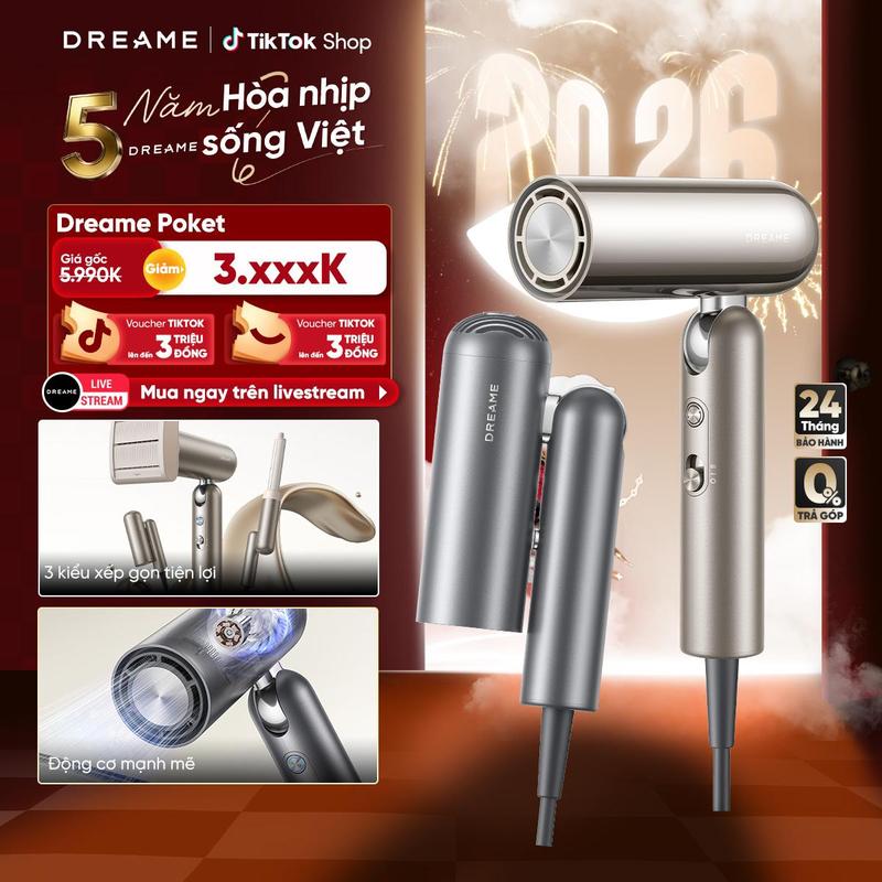 Máy sấy và tạo kiểu gấp gọn Dreame Pocket - Hàng chính hãng - Bảo hành 24 tháng Máy Sấy Tóc Sấy Tóc Nữ Women