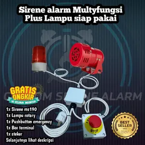 Sirene alarm multyfungsi 220V AC MS190+Lampu+Tombol siap pakai tinggal colok listrik
