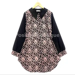kemeja  couple Mahira (b 35) kombinasi batik cap busuy friendly by positive boutique atasan  Muslim Katun Toyobo  Kancing Wudhu Formal Wanita Kerja