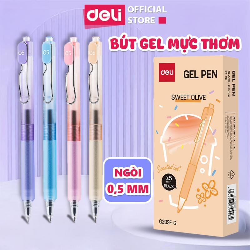 Bút Gel Có Mùi Thơm Deli - Bút Gel Viết Gel Bấm Hương Hoa Thơm Ngòi 0.5mm Mực Đen Viết Đẹp Viết Bài Viết Sổ Tayuy