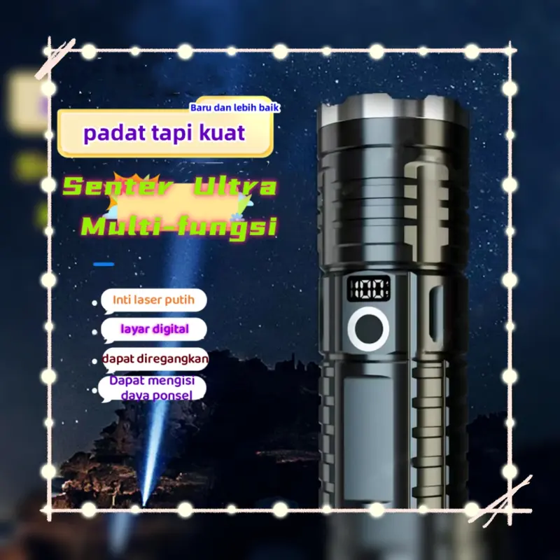 Senter LED multi-fungsi memperbesar dan memperkecil dapat mengisi daya ponsel