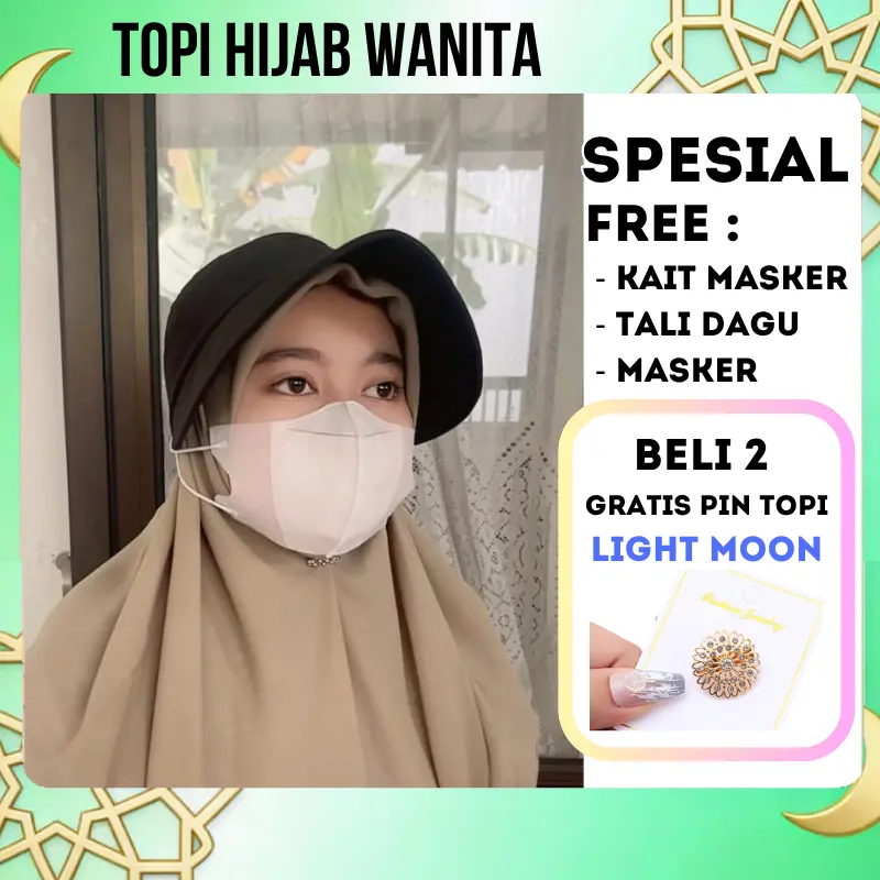 ALUNAR Topi Kait Masker Hijab Cepol Half Pantai Wanita Korea Bucket Half Pelindung Anti UV Visor Fashion Kekinian Khaki/Krem Bahan Katun Nyaman dan Tahan Lama