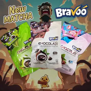 Bravoo Chocolate Marshmallow Rasa Milk Choco, Strawberry Choco, Matcha Choco