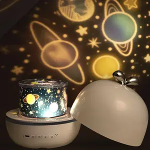 Uh Lampu Tidur Proyektor ZP23 Langit Bulan Bintang Night Light dengan Film Proyeksi 360° Bluetooth Speaker Rotasi Rechargeable Kado Natal & Ulang Tahun