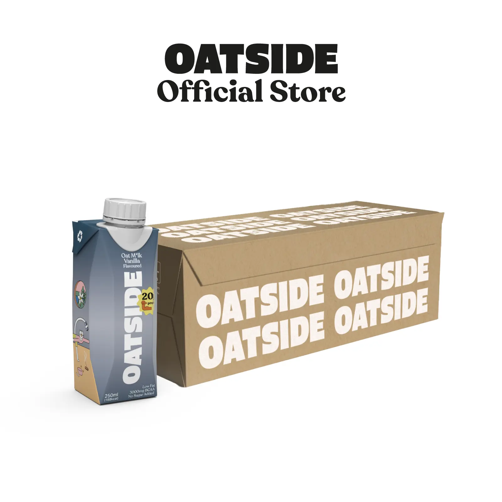OATSIDE Vanilla Protein Oat Milk Drink 250ml x 24 - 20g Protein Drink, 3000mg BCAA, Dairy Free (Exp: Dec 2025)