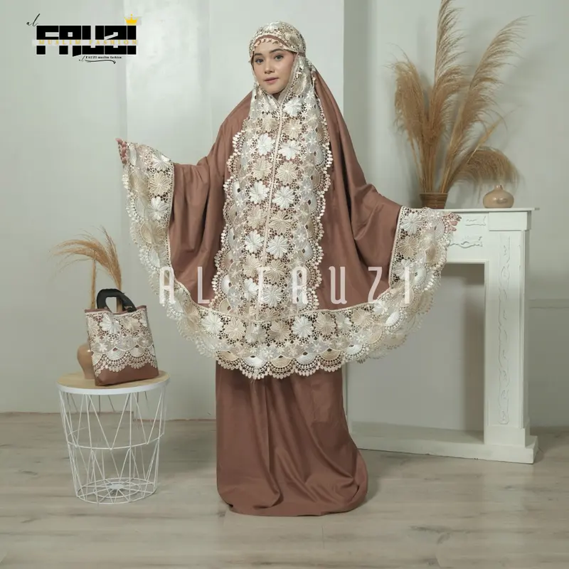 AL FAUZI - Mukena Zaina Dewasa Katun Renda Mix Twotone Jumbo Cantik Mewah Elegan 8