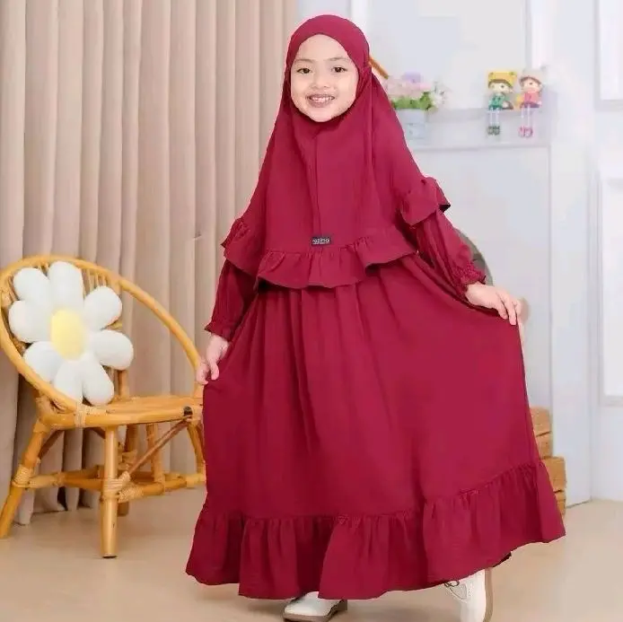 SAYANG ANAK GAMIS SYAR'I ANAK POLOS SET DENGAN HIJAB / GAMIS DELISHA ANAK SET HIJAB SYAR'I BAHAN CRINKLE AIR FLOW 2
