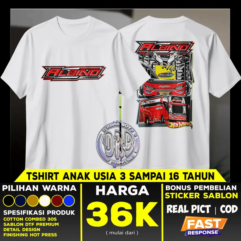 Baju Bus Anak ALBINO jb3 Dan MRVEL JB5 SANJYATRAN  dengan Stiker Gratis | Kaos Basuri Telolet | Foto Real | COD | Fashion 4