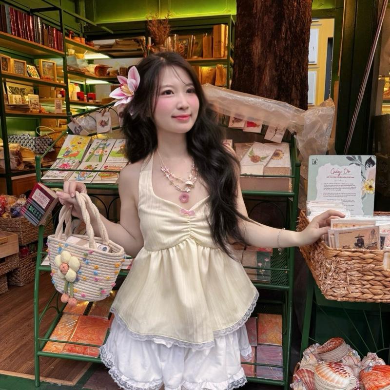 Áo yếm cột dây,Áo babydoll cổ yếm, Áo Juicy, Có kèm mút ( có thể tháo rời) , cho Nữ