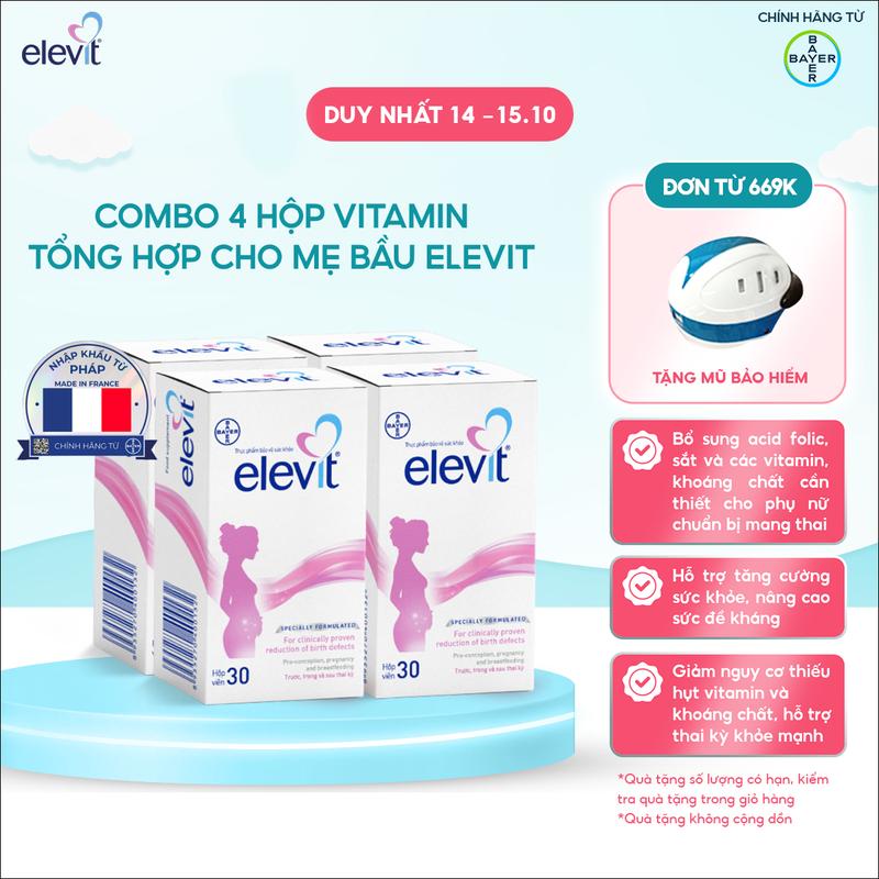 Combo 4 Hộp Vitamin Bầu Tổng Hợp ELEVIT Bổ Sung Vitamin và Khoáng Chất Cho Phụ Nữ Mang Thai và Sau Sinh Hộp 30 Viên x4