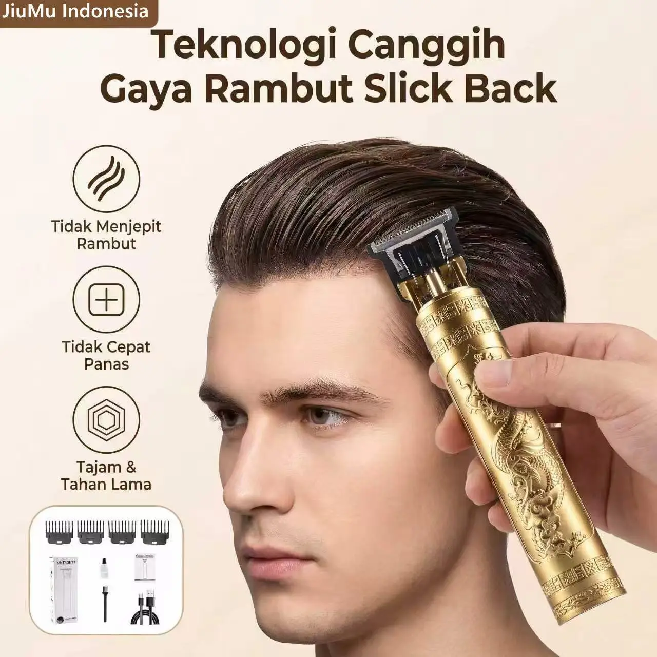 JiuMu Indonesia  Alat Cukur Elektrik Hair Clipper Trimmer USB Cas Ulang / Cukur Vintage T9 Alat Hair Clipper Jenggot Kumis Rambut Pria
