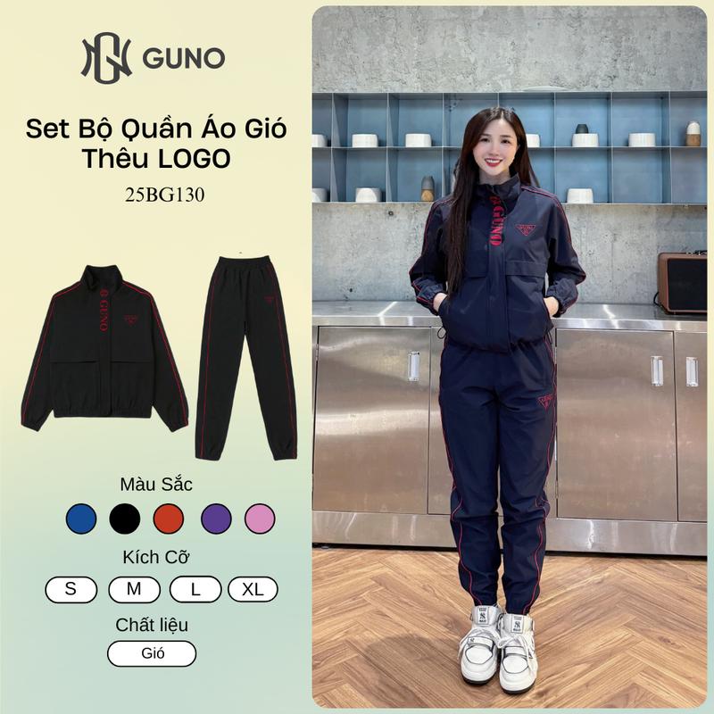 GUNO-Bộ quần áo gió NỮ GUNO cổ bẻ logo tam giác phối sọc nhỏ SP5 Women| 25BG130