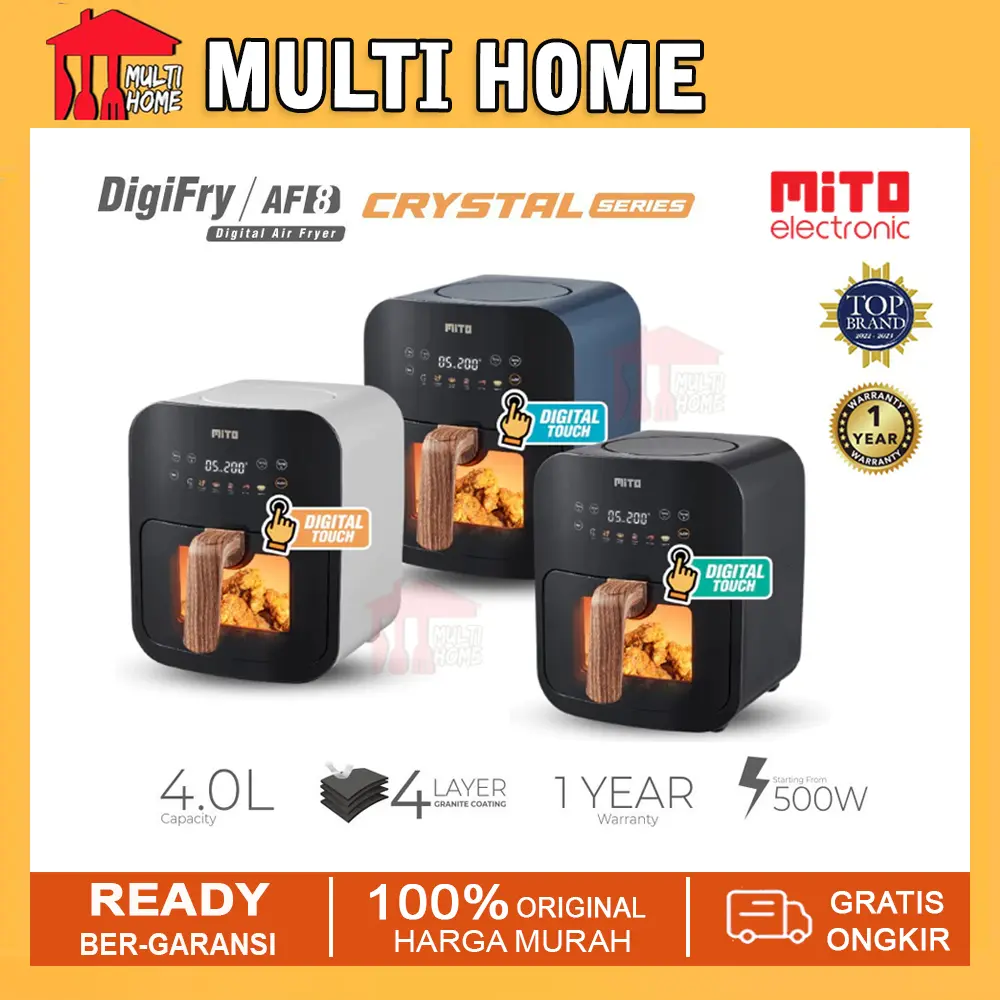 Digital Air Fryer MITO AF8 / AF 8 Wadah Panci Transparan Kapasitas 4L