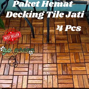 Lantai Kayu decking - Decking Tile Jati (Paket 4 pcs)