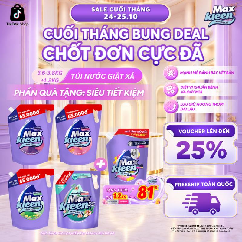 - Nước Giặt Xả Làm Sạch Maxkleen Hương Huyền Diệu/ Hoa Nắng 3.6kg - 3.8kg/Túi - Tặng Túi 1.2kg Mùi Ngẫu Nhiên