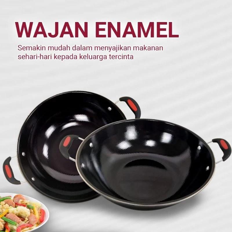 Factory Outlet YUMI Store Wajan Penggorengan Enamel Anti Lengket 34 cm Warna Hitam - Masak 2