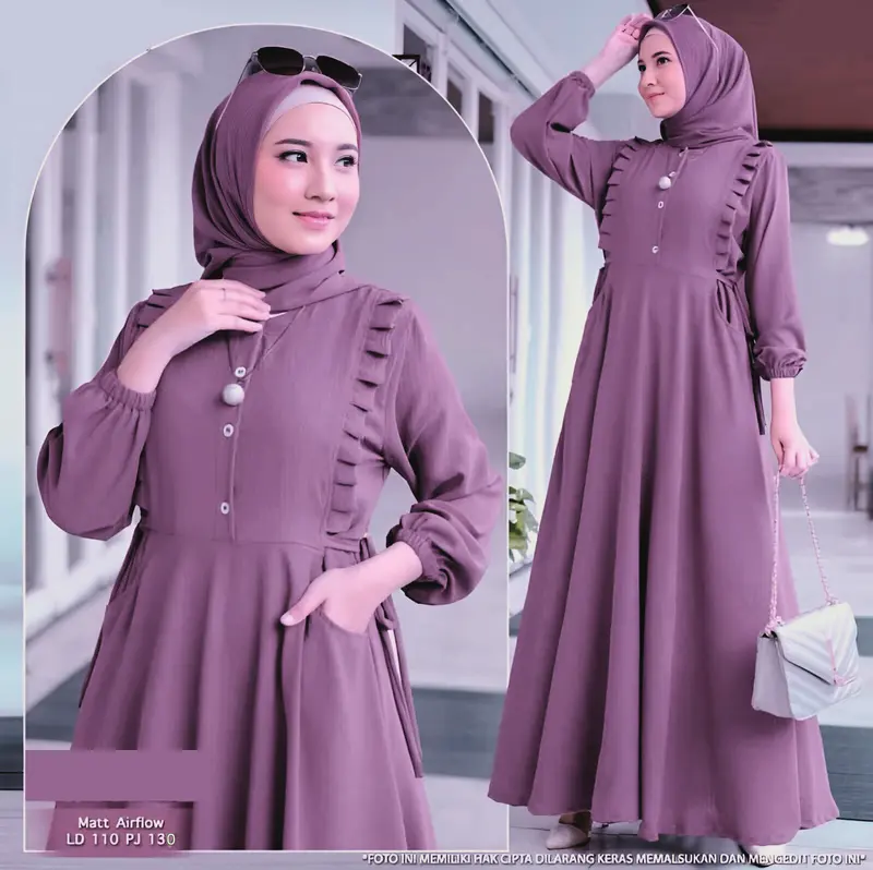 Meika Mika Dress Gamis Crinkle Airflow Premium Kancing Polos Muslim Nyaman gamis  maxi baju  gamis Panjang 3