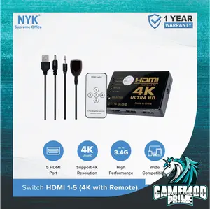 HDMI Switcher 5 port 1-5 + Remote Control Support 4K 5in 1 out