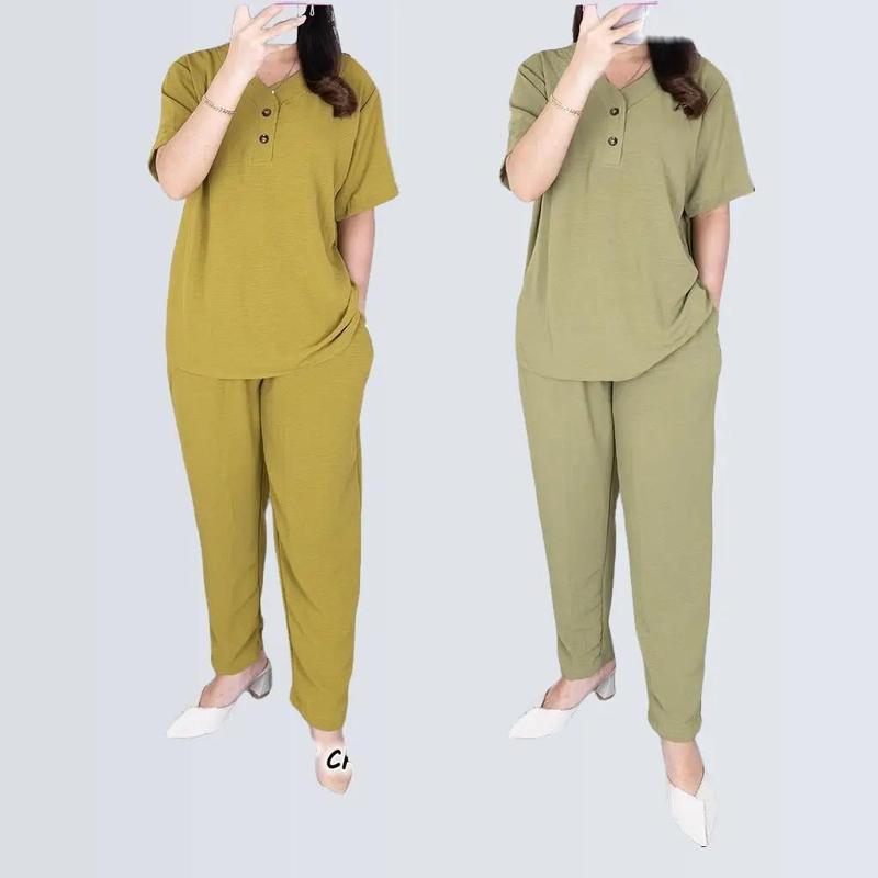 Setelan Wanita Celana Dewasa WG NEW ONE Set Crinkle Lengan Pendek Baju Panjang Airflow 4