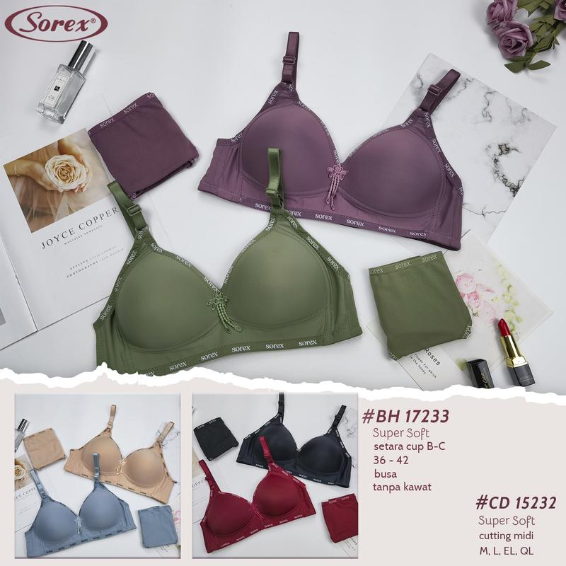 SOREX Paket 3 Bra BH Super Soft Cup Besar Busa Tanpa Kawat Size 36 - 42 Art 17233 Tipis Wanita 1