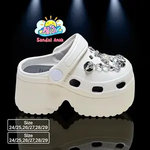 Sandal Baim Anak Perempuan Variasi Jibbitz Rantai  Perak Fashion Style Ala Korea Size 24-35