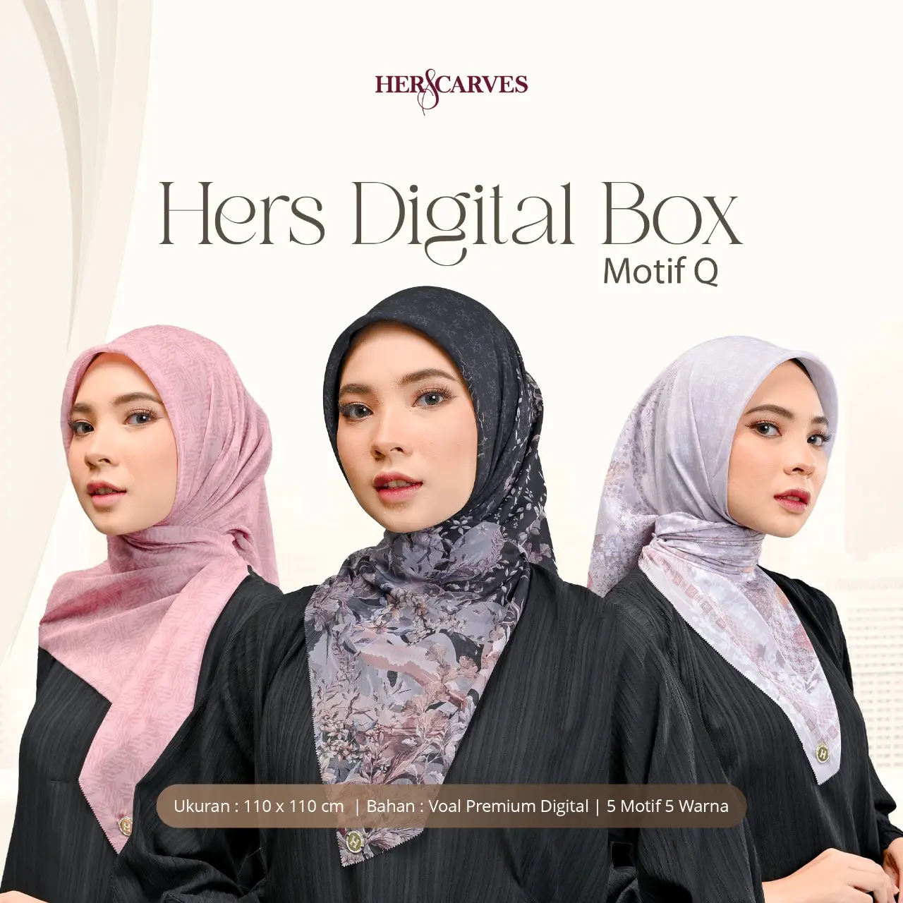 HerScarves Digital - Kerudung Hijab Segi Empat Motif Box Premium by HerScarves (Part 1)- Ecer (1pcs)
