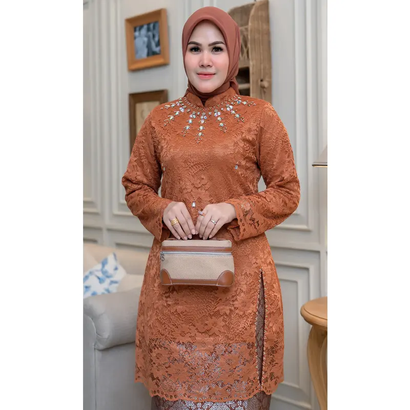 Kebaya Cellyn Sanghai Payet | Kutubaru Full Burkat Mewah | Kebaya Lamaran Wisuda Modern Atasan  Seragam  Baju  Kondangan Atasan Panjang Wanita Pesta Katun Dress Kerah brokat elegan Motif Natal 2