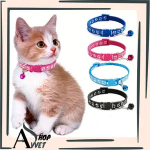 AVVET-  Kalung Kucing Lonceng Hewan Peliharaan Tali Leher Anjing Kecil Lonceng Pet Collar Dog Kitten Adjustable Motif Tapak Kaki Murah