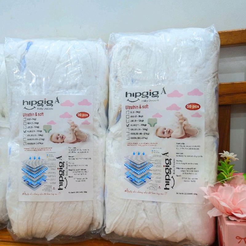 Combo 2 Bịch 100 miếng bỉm Hipgig A Quần/Dán đủ size cho bé từ S - 3XL