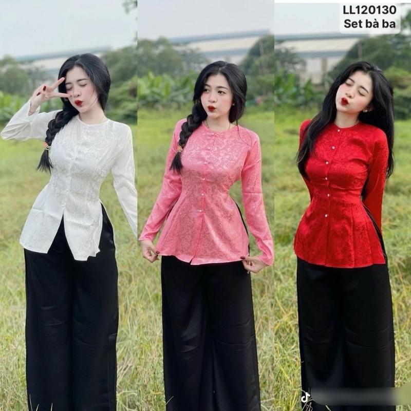 BIGSIZE 60-90kg BÀ BA GẤM HOA TAY DÀI QUẦN SUÔNG Bigsize 60-90kg Nữ Áo Women