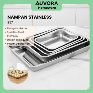 AUVORA Nampan Saji Persegi Wadah Nampan Baki Stainless Steel Serbaguna Kitchenware Dapur