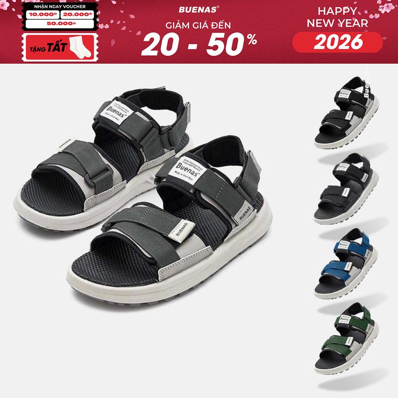 Giày sandal 2628 nam nữ unisex Buenas Sport - dép quai hậu học sinh đế cao 3 phân