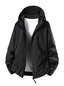 新型アウトドア フード付きカップル山岳ジャケット、春・秋向け、防風・防水・通気性、無地でファッショナブル、快適な耐久性のあるアウター
