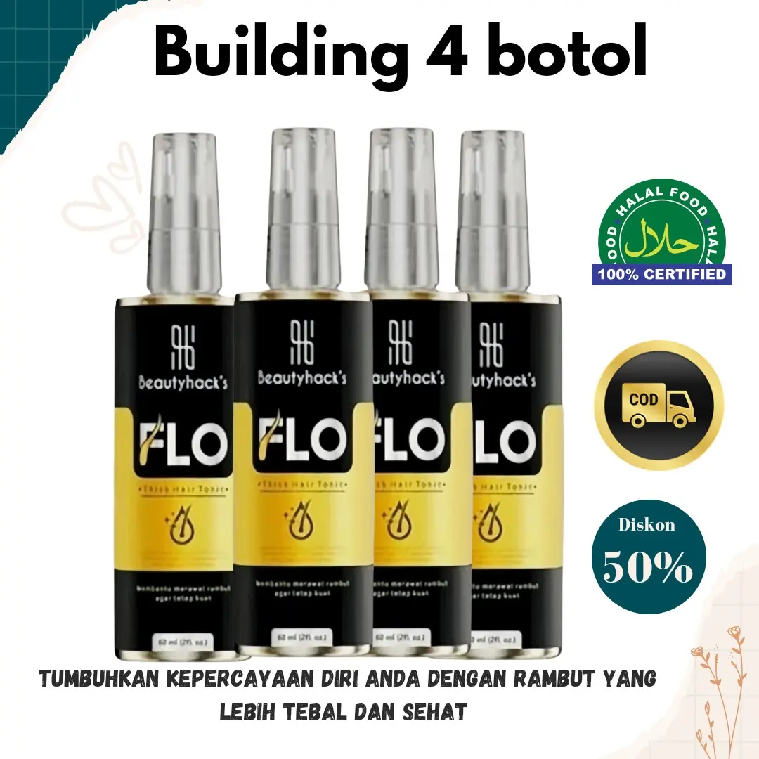 PROMO!!  PAKET 4 BOTOL FLO HAIR TONIC BPOM Penumbuh Rambut Botak | Merangsang pertumbuhan Rambut | FLO Hair Tonic 60ML Minyak Rontok Vitamin Perawatan Ketombe Kering Menumbuhkan