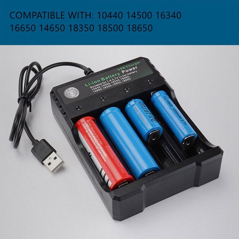 Bộ sạc pin Li-ion, AC 110V 220V, dành cho pin Có Thể Sạc Lại 18650 / 18500 / 16340 / 14500 / 26650, Bộ sạc USB thông minh, 4 khe cắm, Thích hợp để sạc 18650 5
