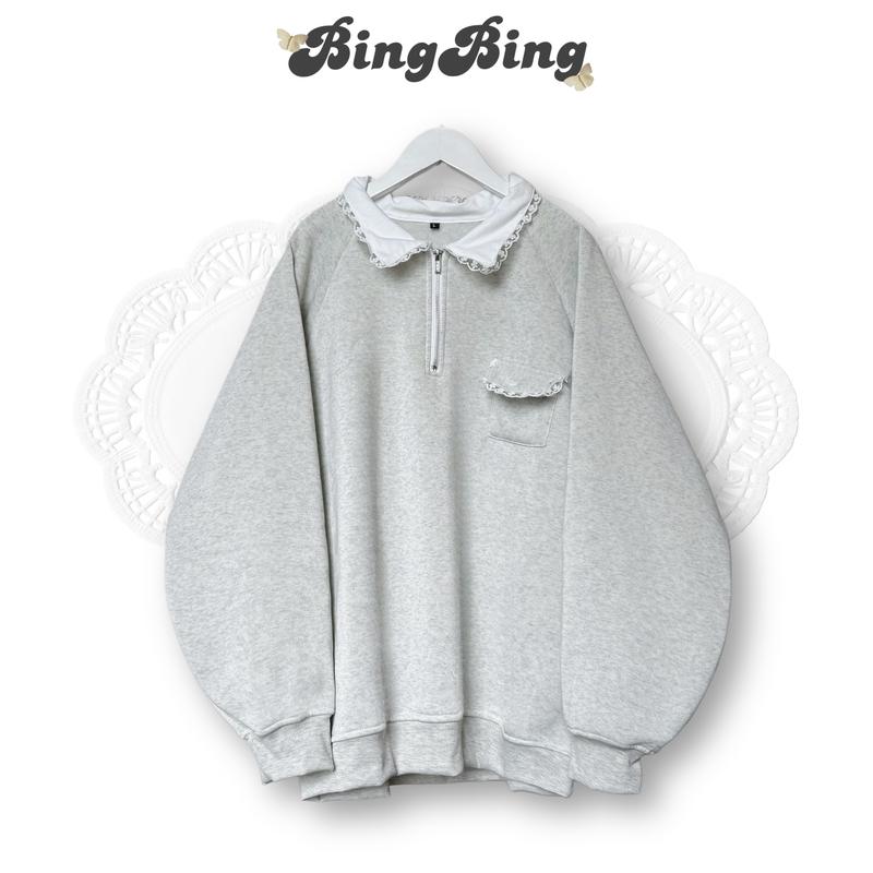 Deal Mở Bán BingBing - Áo Khoác Sweater Menswears Nỉ Phối Ren Form Rộng Nam Nữ Unisex