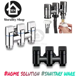 kran mini shower stainless murah 3 lubang chrome murah CB3 / stop keran air cabang 3 minimalis kloset mesin cuci hitam black