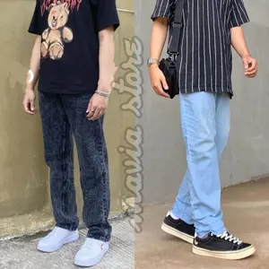 Celana Jeans Pria Panjang Standar Reguler Straight Model Loose Korean Style Basic Denim Keren