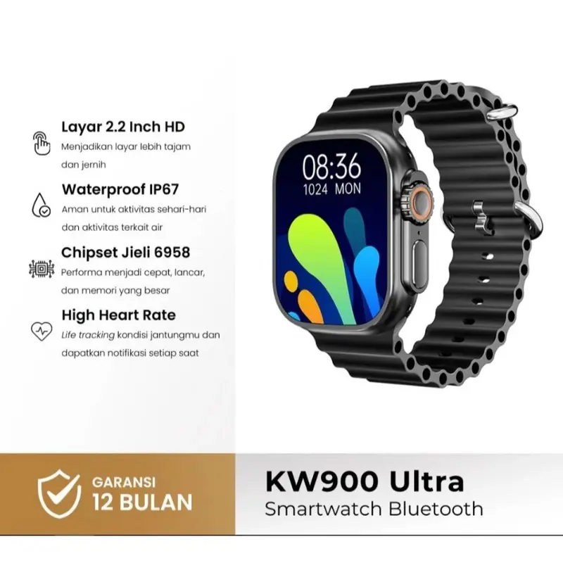 Jam Tangan Pintar Digital KW900 Ultra 2 Bluetooth dengan Layar Sentuh Penuh Warna dan Fitur Kalkulator - Monitor, Kaca, Silver, Telepon 1