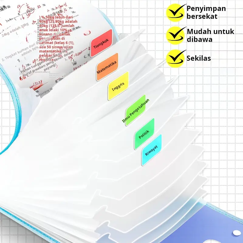 Tas Penyimpanan Dokumen Penyimpanan Kertas Tes A4 Tas Akordeon Vertikal Kotak Penyimpanan File Tas Informasi Artefak Penyimpanan Kantor Siswa 5