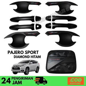 PAKET LENGKAP OUTER HANDLE TANK COVER MOBIL PAJERO SPORT CARBON HITAM Car