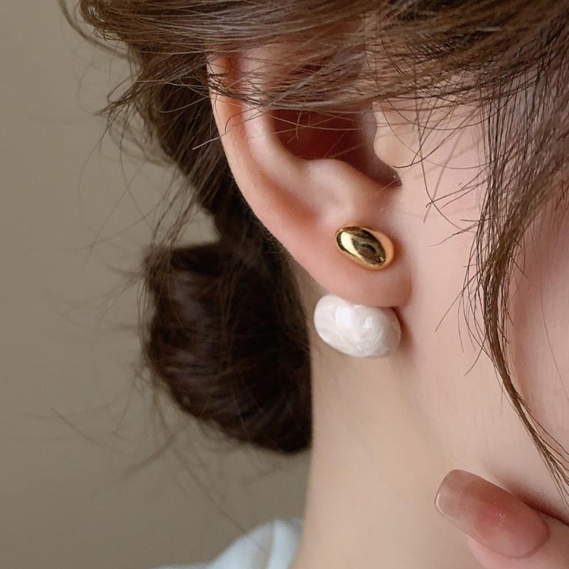 French Elegant Gold Color Bean Spliced Metal Drop Earrings for Korean Fashion Jewelry Party Women's Summer Accessorie 8
