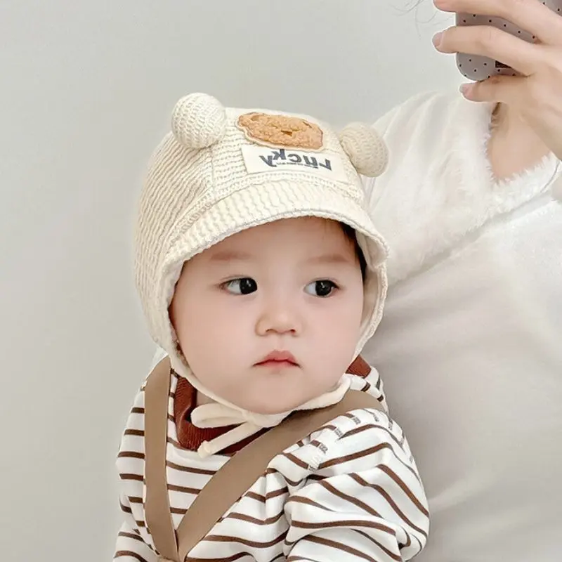 Mũ Em Bé Hình Gấu, Thiết Kế Dễ Thương, Bóng Đôi, Thích Hợp Cho Mùa Thu Và Mùa Xuân, Mũ Sơ Sinh, Chống Lạnh, Mũ Bảo Vệ Tai, Cho Trẻ Em 0