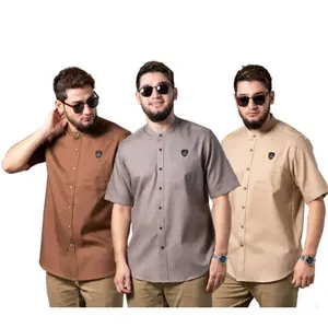 Toyobo Kemeja Denim Pria Lengan Pendek Kerah Sanghai Baju Dewasa Model Kekinian 2025 Bahan Katun Nyaman Distro Hitam Coklat