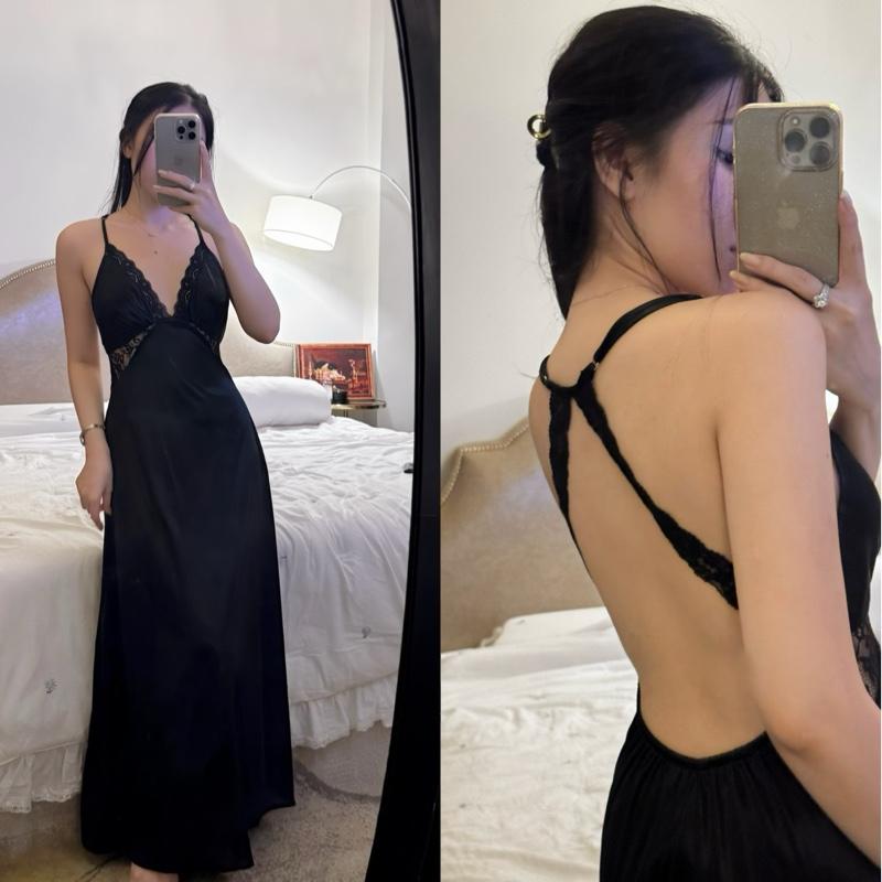  | Bebi Sleepwear Form Dài| Đầm Ngủ Cổ V Lưng Yếm Form Dài Không Mút Không Kèm Choàng 