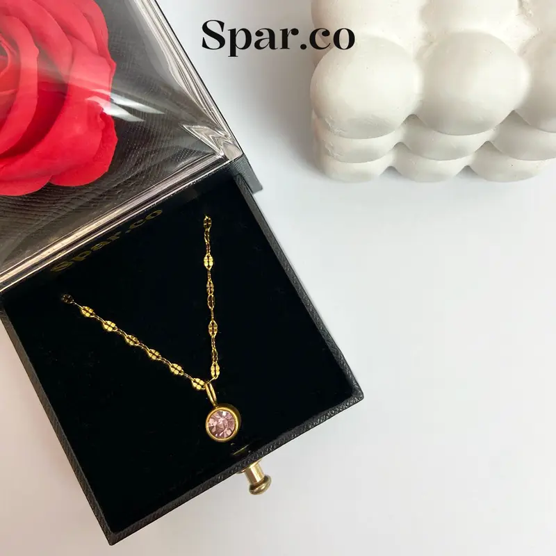 Spar.co DIY Custom 1 Rounded Birth Stone Charm Necklace - Kalung Rantai Titanium Emas Custom DIY Perhiasan Dengan 1  liontin Charm Bulan Kelahiran SP-AB1-003 2