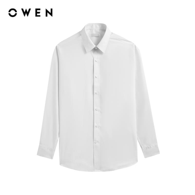 OWEN - Áo Sơ mi dài tay Nam Không túi Regular Fit AR258038D màu Trắng chất liệu Poly Rayon Hoạ tiết Trơn Menswear