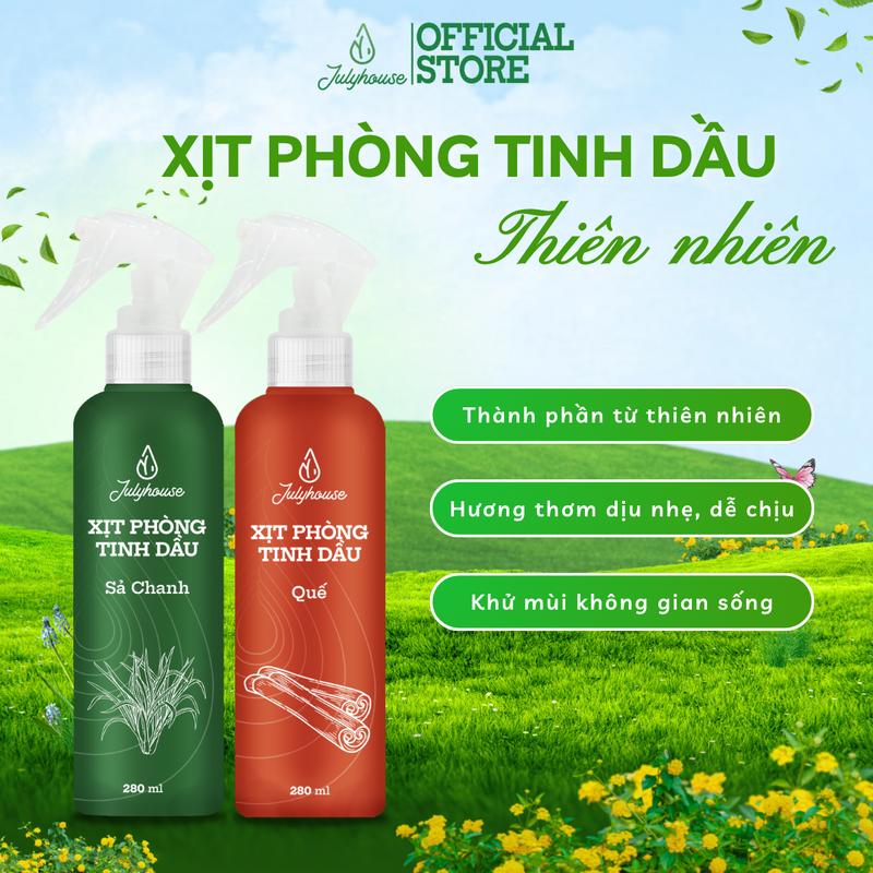 Bình xịt phòng tinh dầu Sả Chanh, Bạc Hà, Bạch Đàn Chanh, Quế, Oải Hương JULYHOUSE 280ml công dụng khử mùi mang lại hương thơm thư giãn